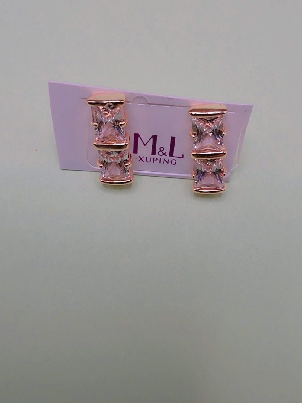 Ping Rose Gold Pink Square Crystal Drop Earrings